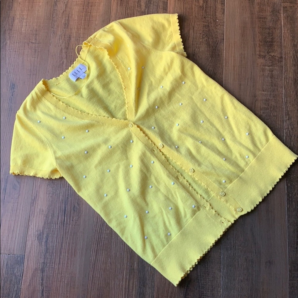 Elle yellow pearl embellished cardigan
